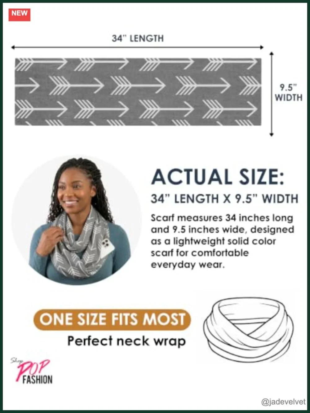Infinity Scarf with Hidden Zipper Pocket - Lightweight Travel Scarf Polyester